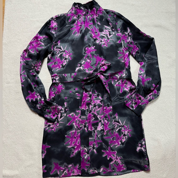 Milly Sherie Silk Black Dark Floral Mini Dress 8 - Picture 10 of 10